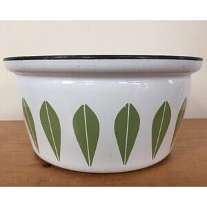 Vtg Cathrineholm Lotus Enamelware Avocado Green White Steel Stock Pot Bowl 8.5"